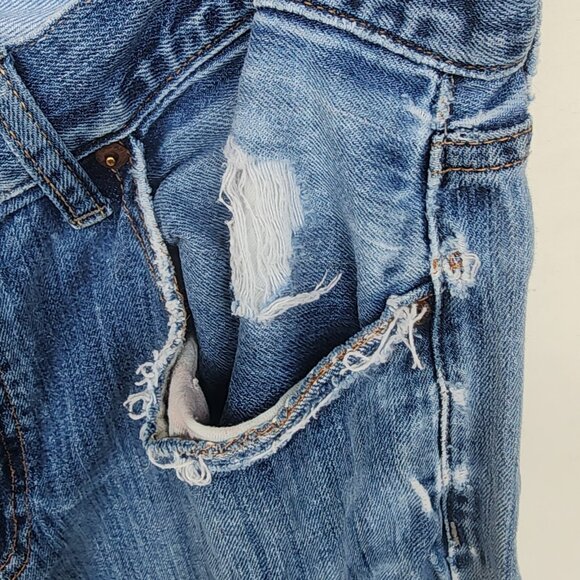 Lucky Brand Mens Distressed Blue Jeans 36x32 Straight Fit Medium Wash Denim - Picture 6 of 11